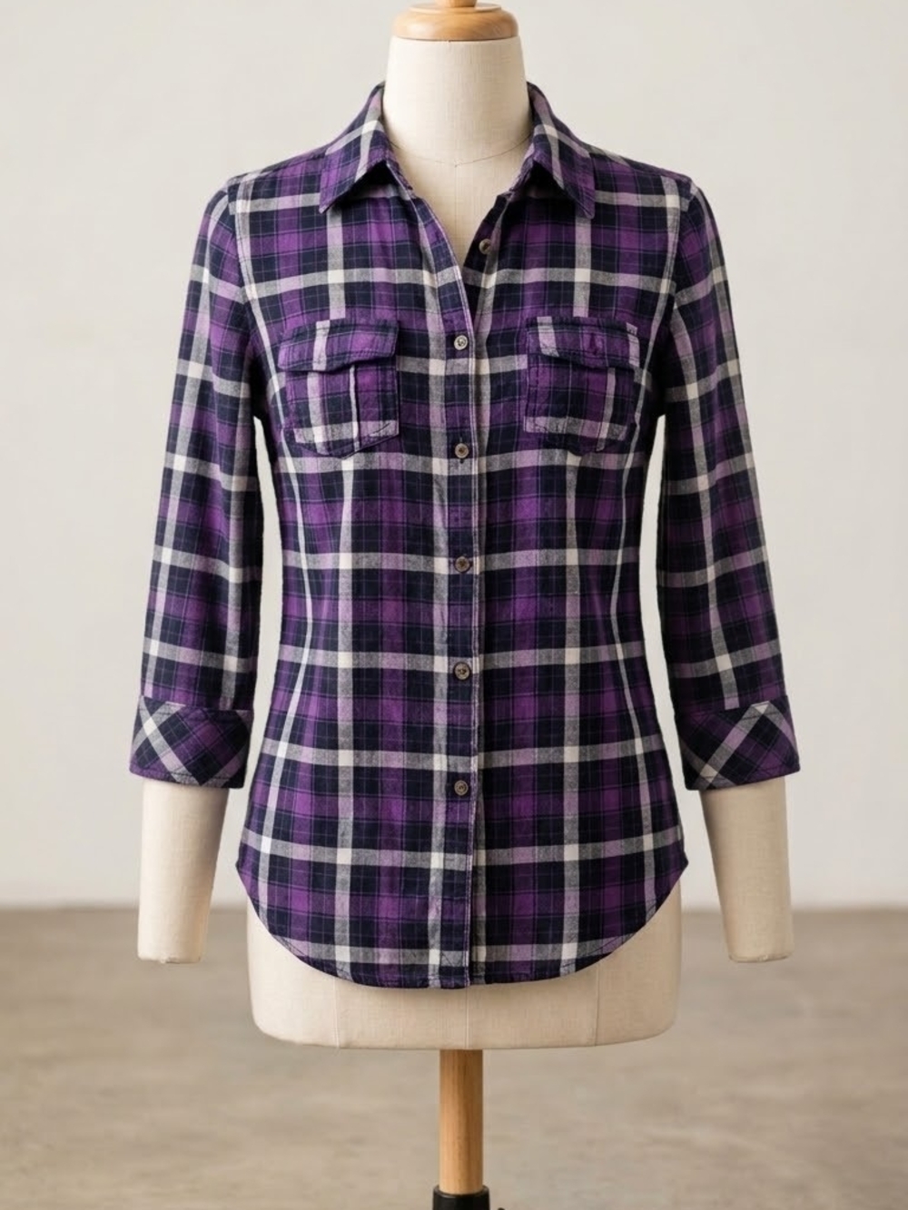 SO Purple and White Plaid Button-Down Shirt